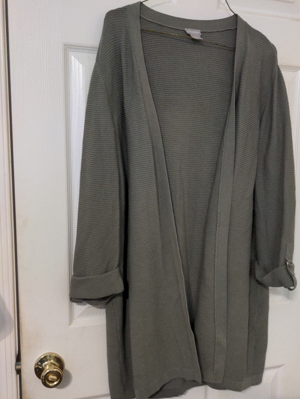 Chico's Olive Green Open-Front Knit Cardigan